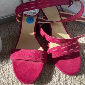 Red strappy wedge sandals